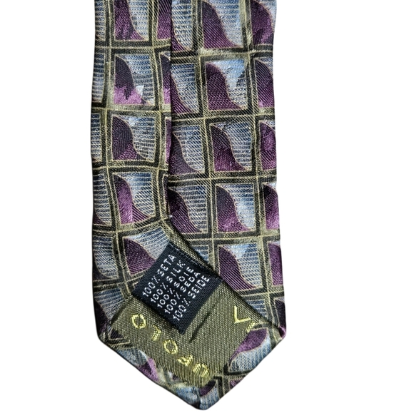 Vintage Vito Rufolo Uomo Couture Italian Silk Tie Purple Geometric 90s Wide 4” - Picture 3 of 5